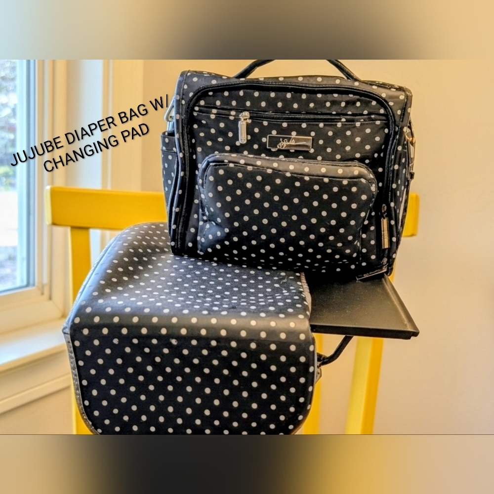 JuJuBe Polka Dot Diaper Bag w/ Changing Pad – Multi Pocket Organizer